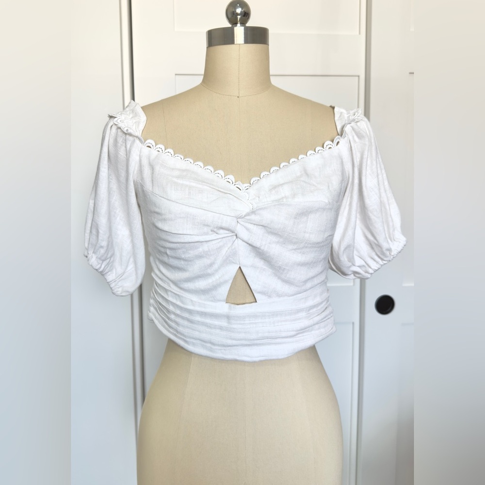 NWT EXPRESS LINEN-BLEND OFF THE SHOULDER TWIST FRONT CROPPED TOP